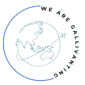 WAG Logo ‣ We Are Gallivanting Logo for We Are Gallivanting, which is circle made of the site's title and a blue half past the title, containing a line drawing of the earth with an airplane flying.